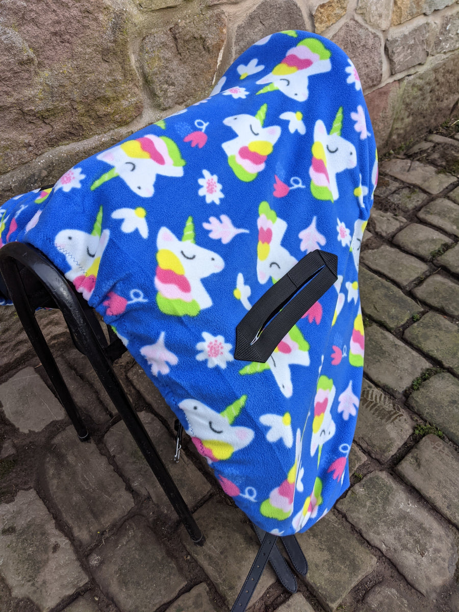 Royal blue fleece unicorn ride on saddle cover Horse and Pony Boutique