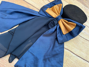 Navy blue and gold satin