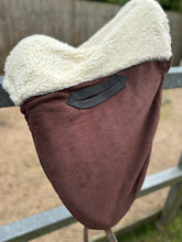 Load image into Gallery viewer, Brown fleece with faux fur seat saver saddle cover