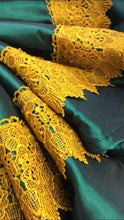 Load image into Gallery viewer, Reduced- Green taffeta skirt trimmed with gold lace