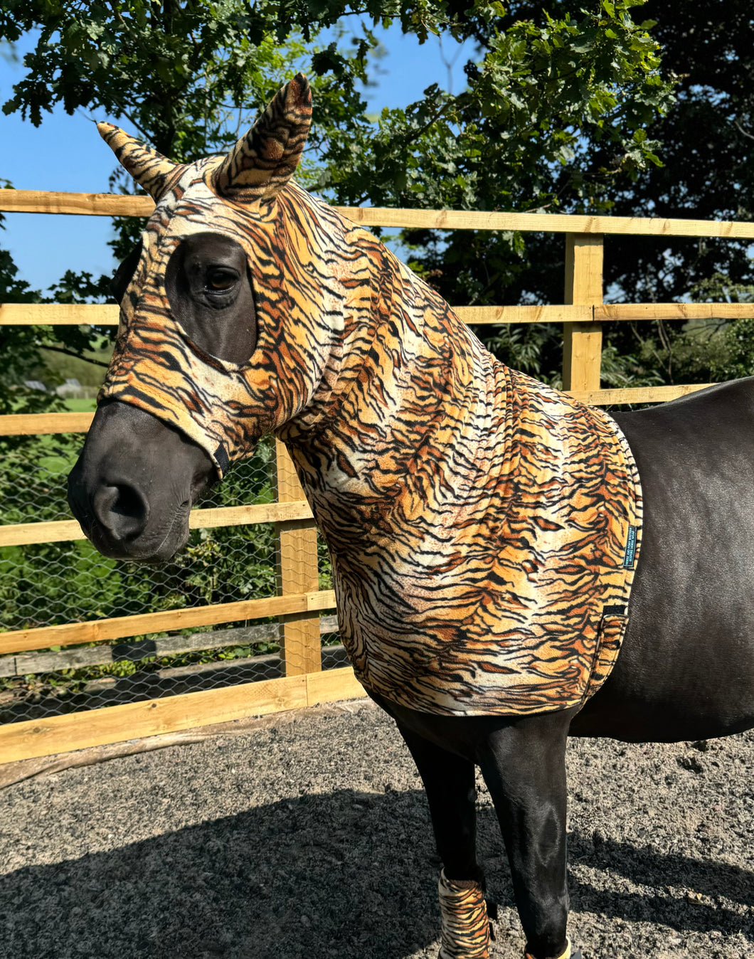 Tiger print fleece horse hood