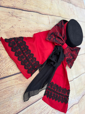 Red with black lace