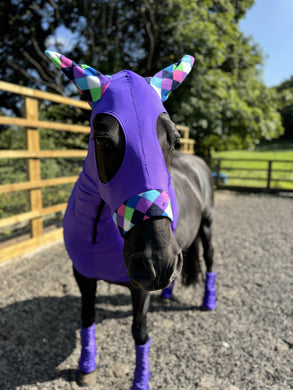 Purple hood with fleece ears and nose band