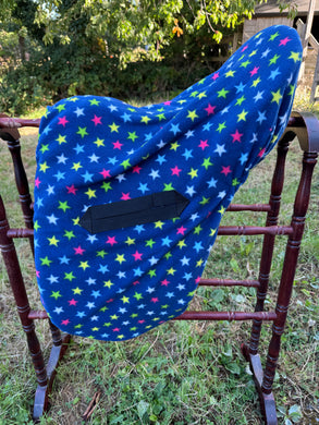 Blue with stars ride on saddle cover