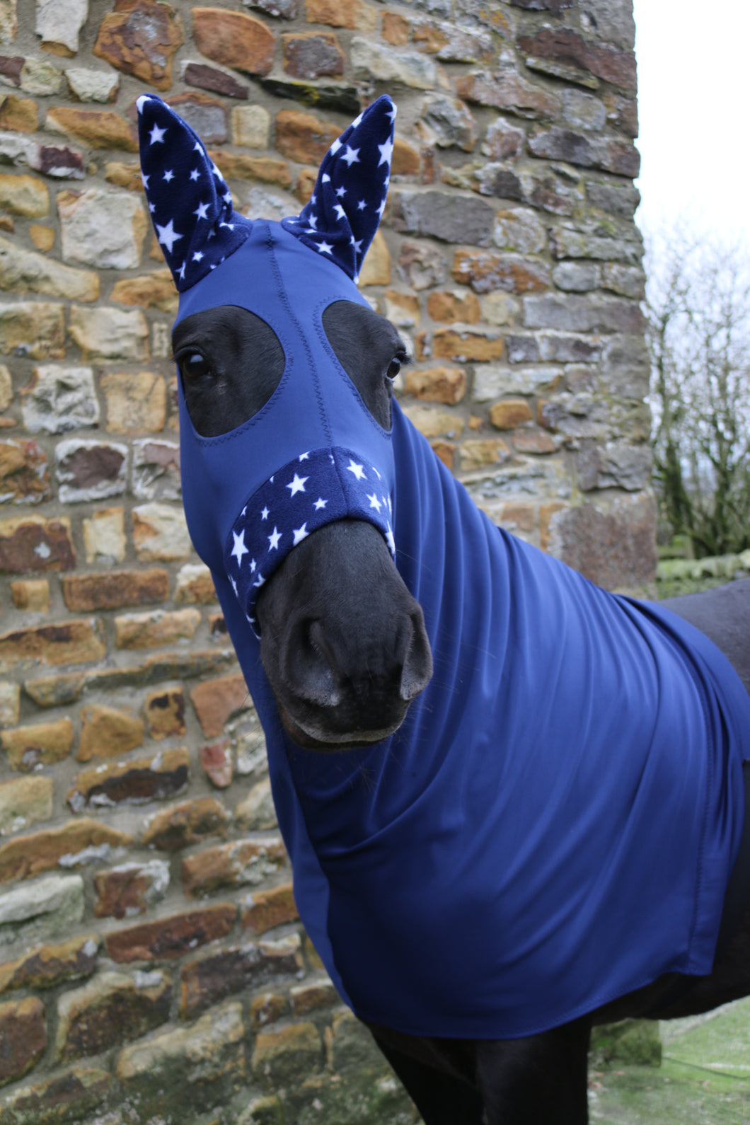 Navy lycra hood with fleece ears and nose band