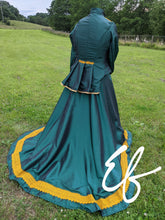 Load image into Gallery viewer, Reduced- Green taffeta skirt trimmed with gold lace