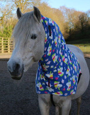 SALE -Blue unicorn fox Headless horse hoods. Fleece neck cover pjamas