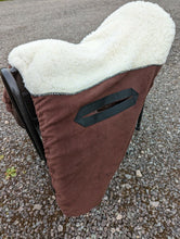 Load image into Gallery viewer, Dressage brown fleece ride on saddle cover with faux fur seat