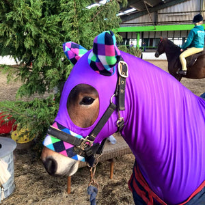 Purple hood with fleece ears and nose band