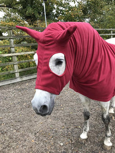 Burgundy fleece horse hood