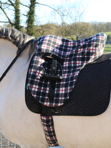 Grey tartan ride on saddle cover