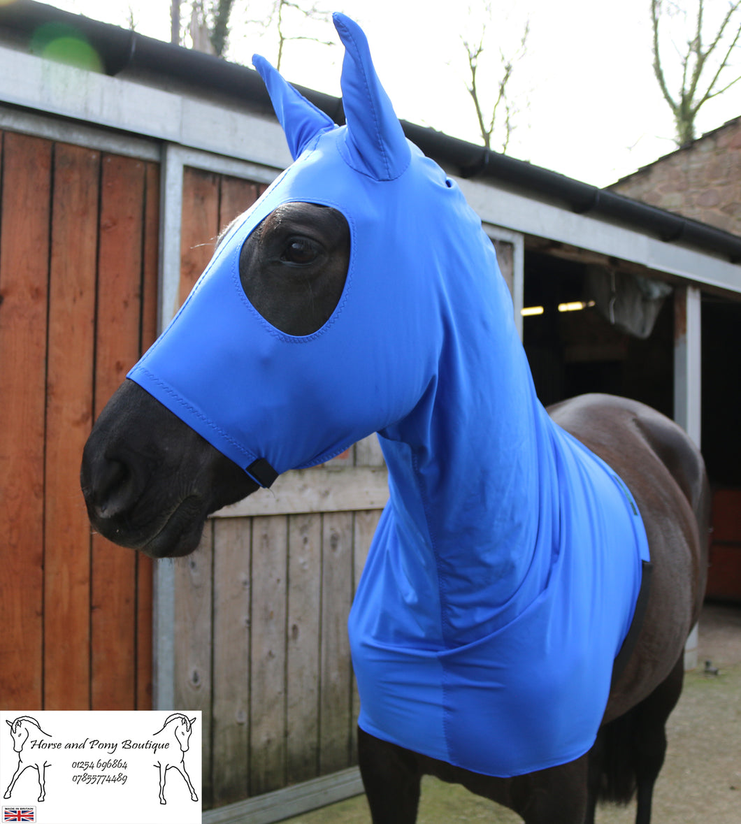 Royal blue lycra horse hood