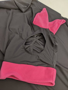 Black hood with pink fleece ears and nose band