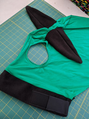 Emarald green lycra with black fleece ears and nose band