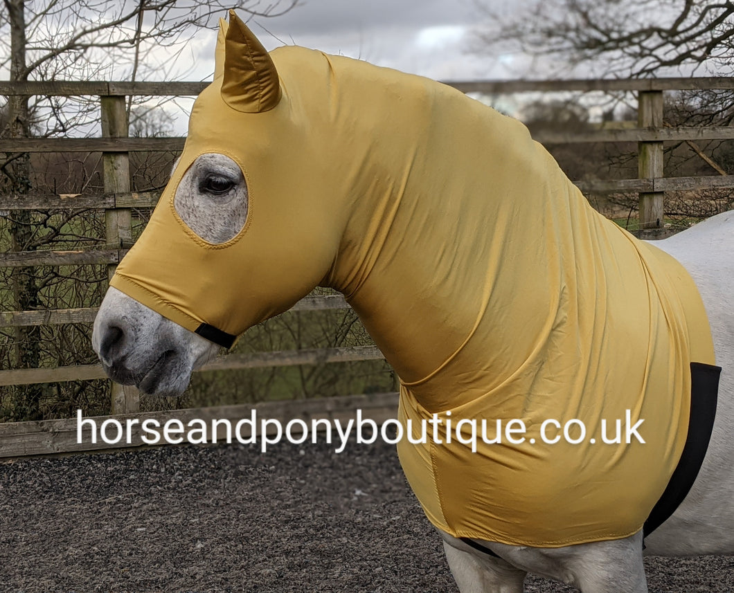 Gold lycra horse hood