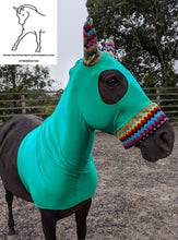 Load image into Gallery viewer, Emerald green lycra hood with fleece ears and nose band