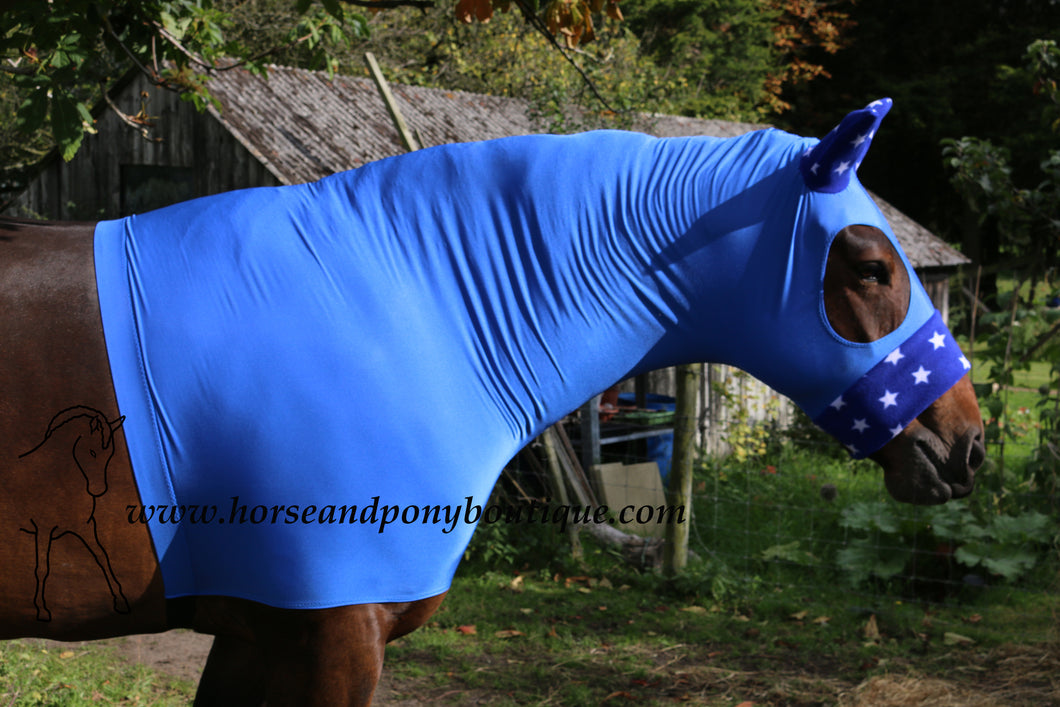 Royal blue lycra hood with fleece ears and nose band