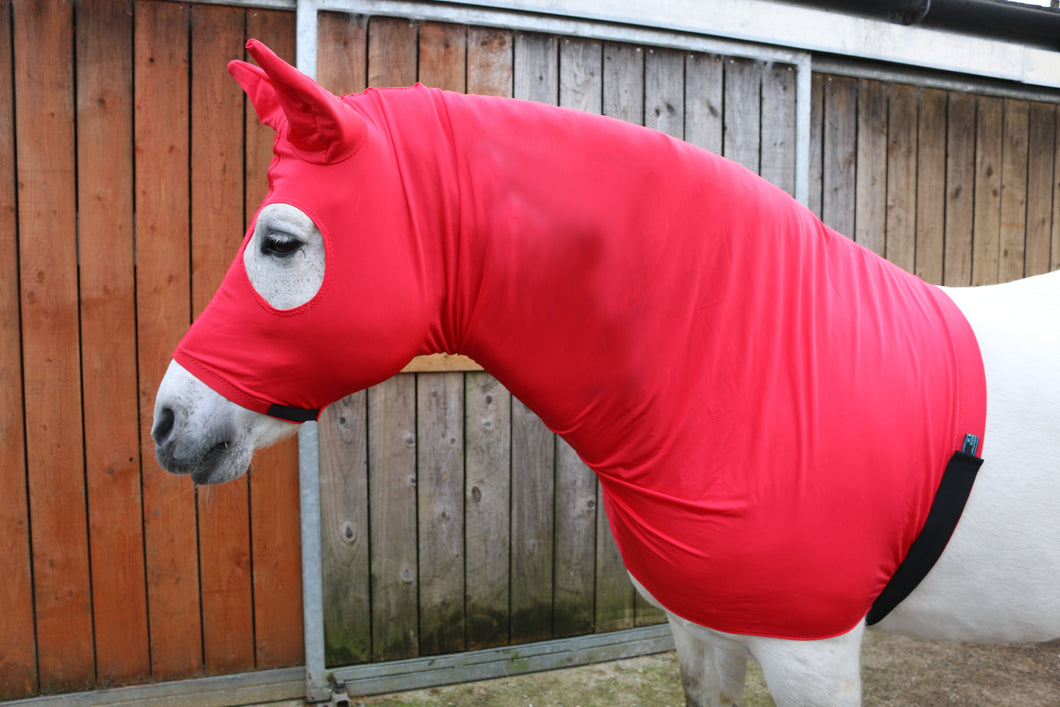 Red lycra horse hood