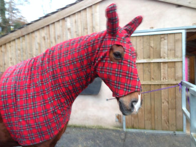 Red tartan fleece horse hood