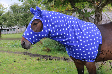 Royal blue white stars fleece horse hood