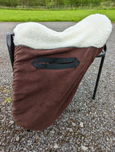 Load image into Gallery viewer, Brown fleece with faux fur seat saver saddle cover